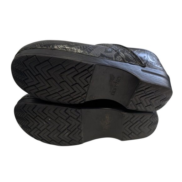 Dansko Womens 10 Clogs Cabrio Tool Black Leather Slip Resistant Nurse Paisley - Picture 6 of 11